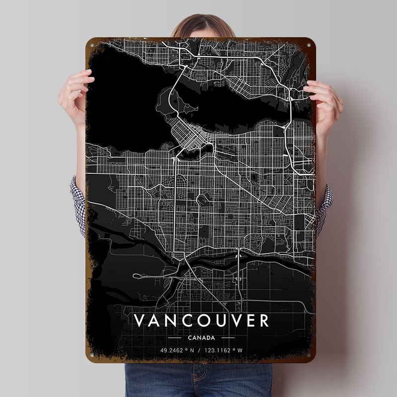 Retro Gaming Vancouver - Vancouver City Map Dark Tinplate Posters