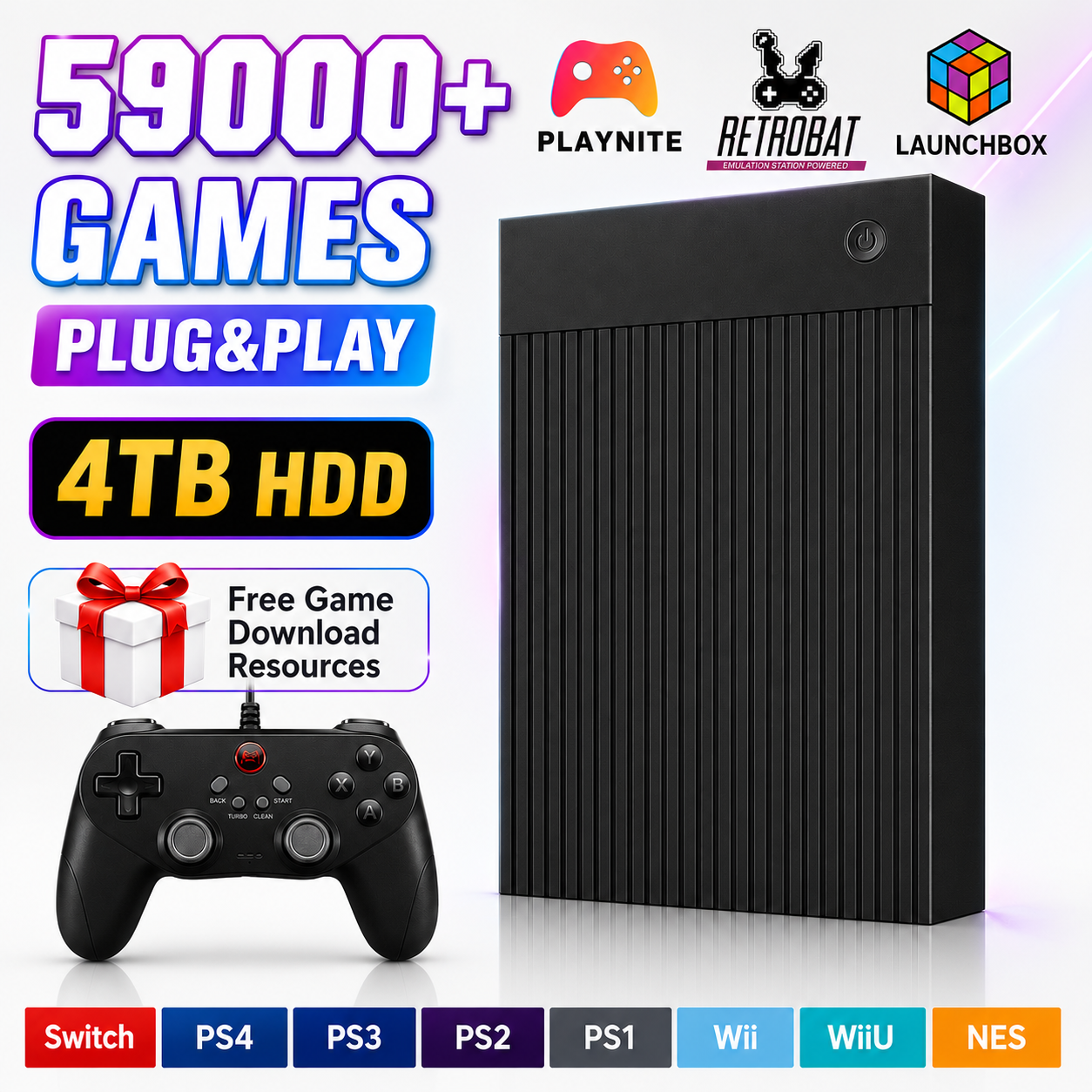 Retro Gaming Laptop - Portable 4TB Gaming HDD with 59000+Retro&3D&AAA