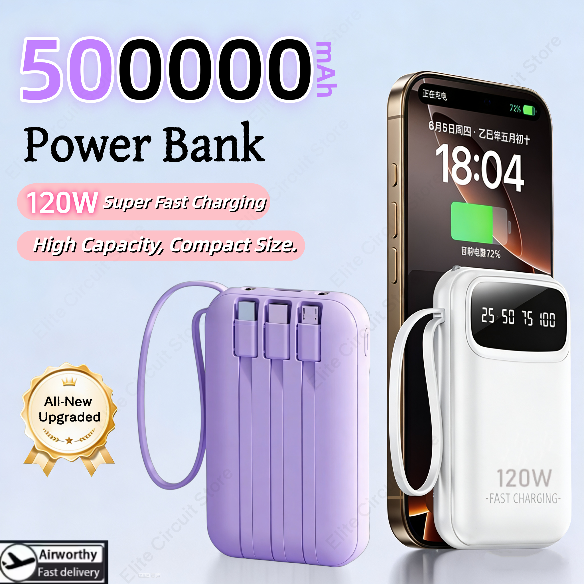 Retro Gaming Power Bank - 120W 500000mAh Capacity Power Bank Large